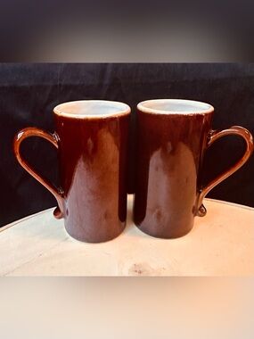 Vintage Ceramic Espresso Mug Pair Rich Brown color